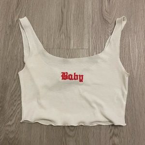 White crop top “baby” in red